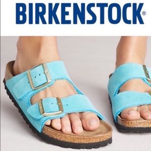 Rare Birkenstock Arizona Turquoise/Aqua Leather Sandals - Size 39
